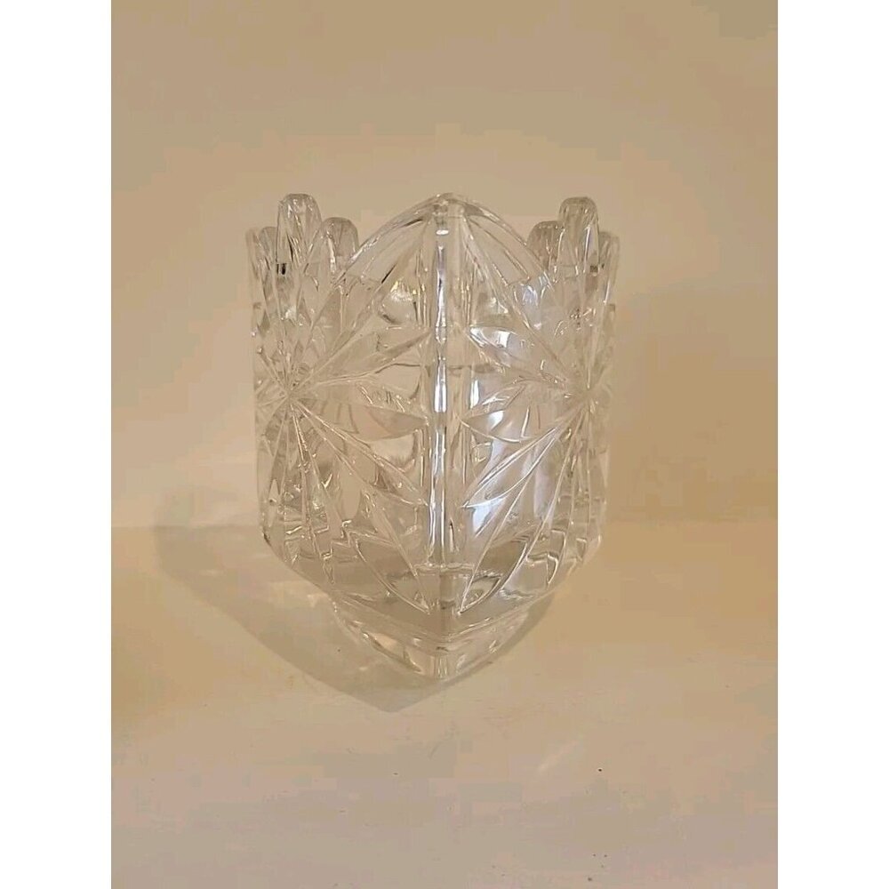 Mikasa Footed Lead Crystal Triangle Votive/tealight Candle Holder Fire Blossom - Picture 2 of 5